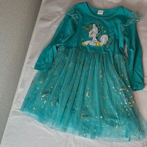 Teal Unicorn Dress with Gold Stars